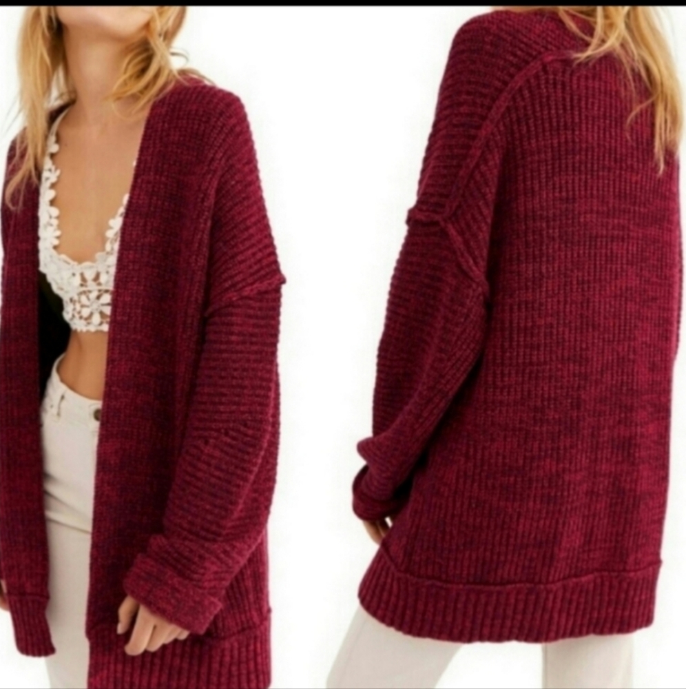 Free People High Hopes Chunky Knit Open Front Oversized Cardigan Sweater Sm